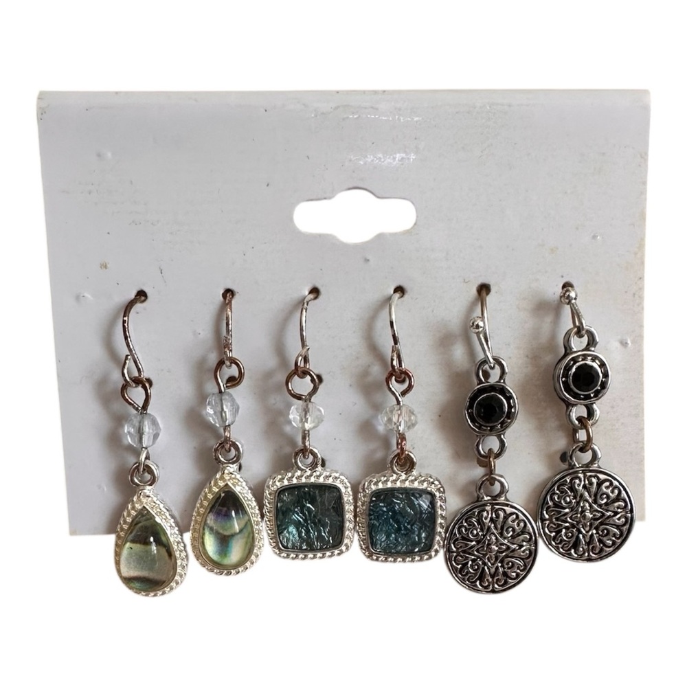 Silver Tone and Blue French Hook Earring Set